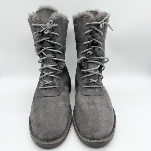 UGG Daney Lace Up Shearling Sheepskin Suede High Top Combat Boots Grey Size 8.5 - Picture 5 of 13